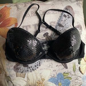 Black Sequin Push-up Underwire Bra